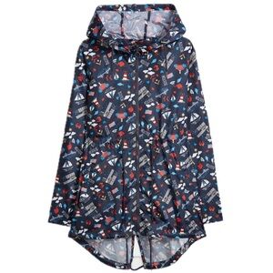 Primark Navy Parka in a Pack Raincoat with Fun Boston Print Size Large